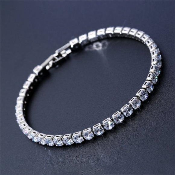 NEW 18K White Gold Plated Round Diamond Bracelet - Picture 2 of 8